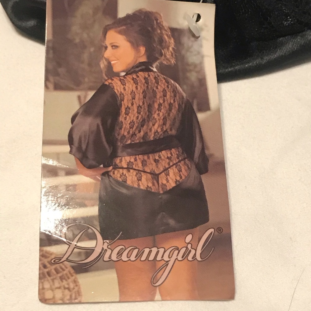 New Dreamgirl Black Lace Robe and G String Panty